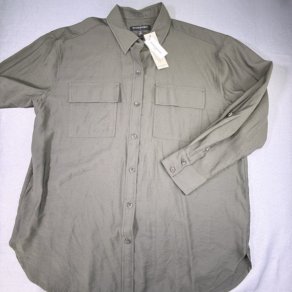 Banana Republic Women's Olive Green Long Sleeve Button Up Utility Shirt NWT Sz S - Picture 2 of 11